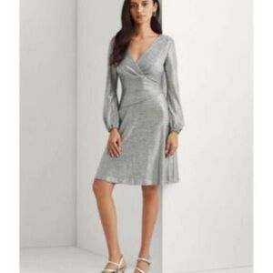 Ralph LaurenDress Shimmering Silver Size 14 Long Sleeve Black Label